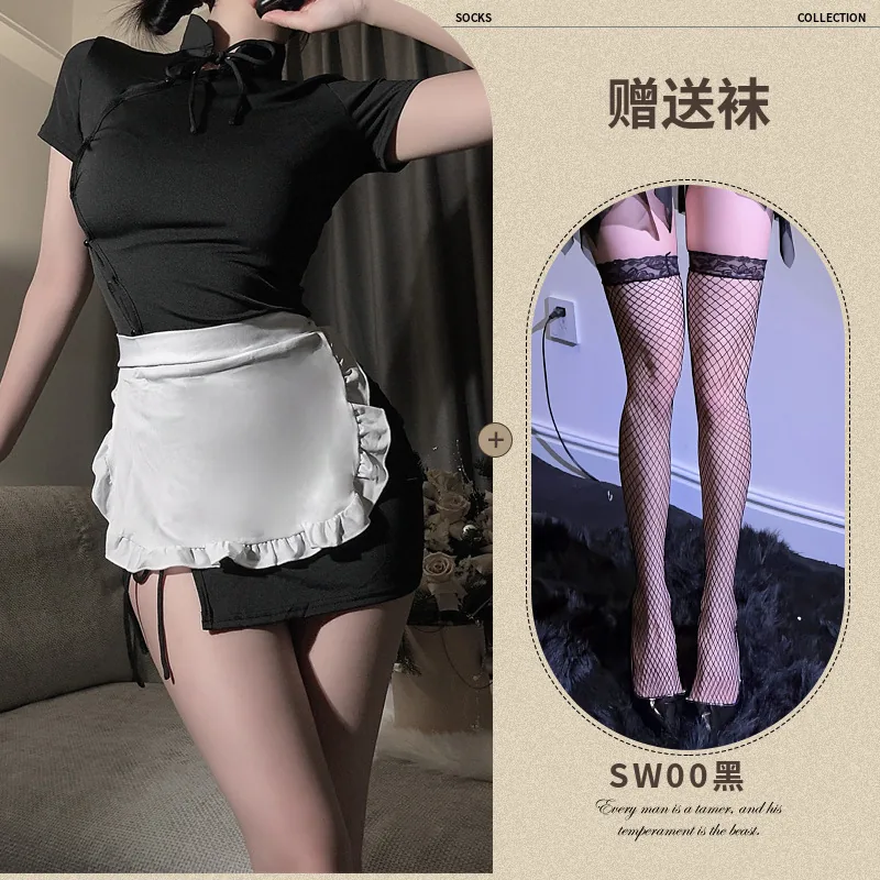 Set due pezzi qipao con grembiule da cameriera