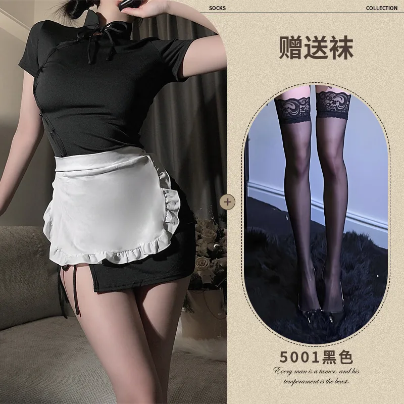 Set due pezzi qipao con grembiule da cameriera