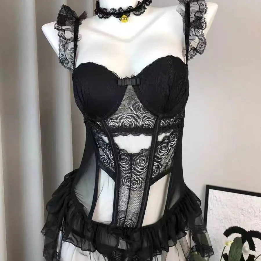 Conjunto de Camisola com Sutiã de Renda