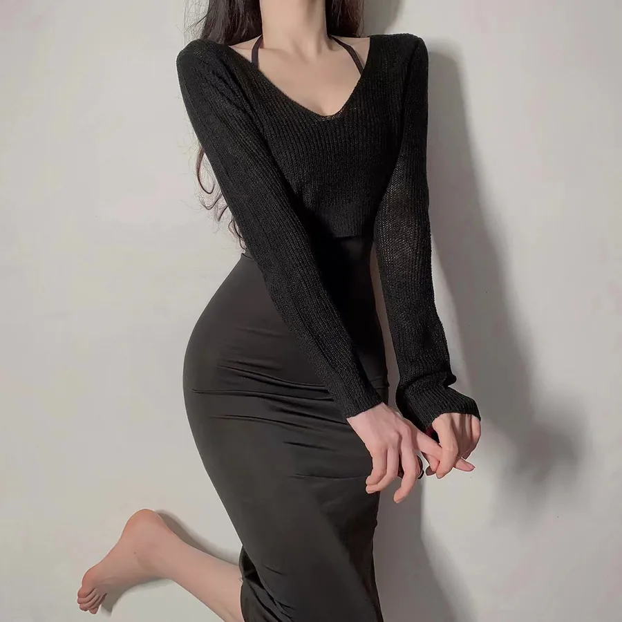 Camicia da notte lunga con cinturini