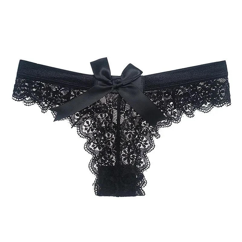 Culotte taille basse en dentelle avec nœud