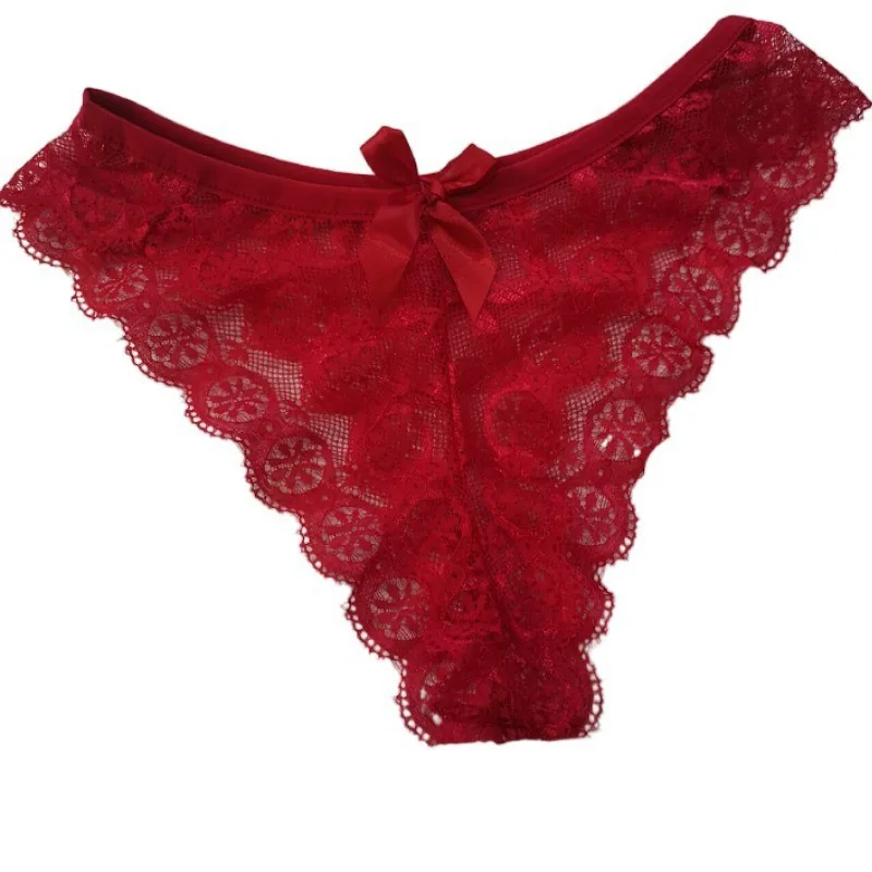 Culotte taille basse en dentelle avec nœud