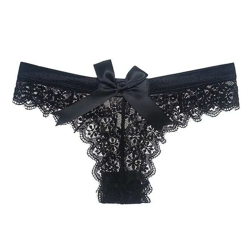 Culotte taille basse en dentelle avec nœud