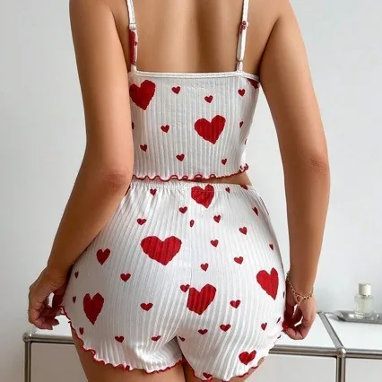 Ripp-Unterhemd und Shorts-Set mit Herzprint