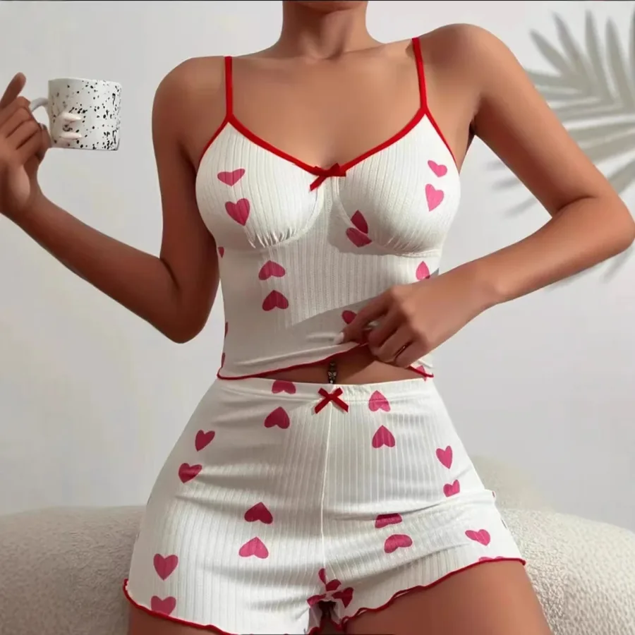Cami- och shortsset med körsbärstryck