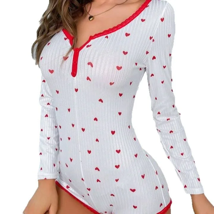Jacquard-Pyjama-Set mit geripptem Herzprint