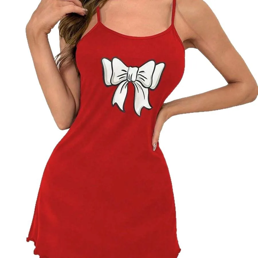 Vestido lencero con tirantes y estampado de lazos