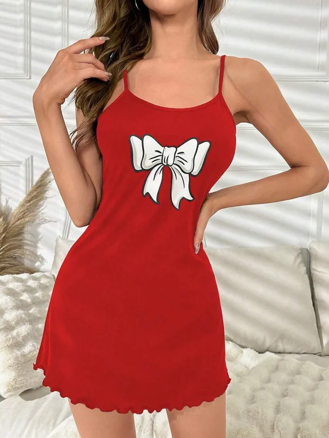 Vestido lencero con tirantes y estampado de lazos