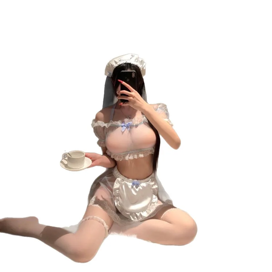 Set costume roleplay cameriera in tessuto trasparente