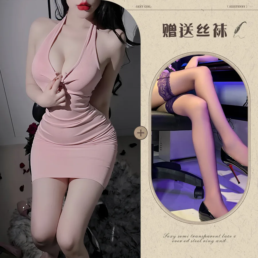 Pink with black stockings