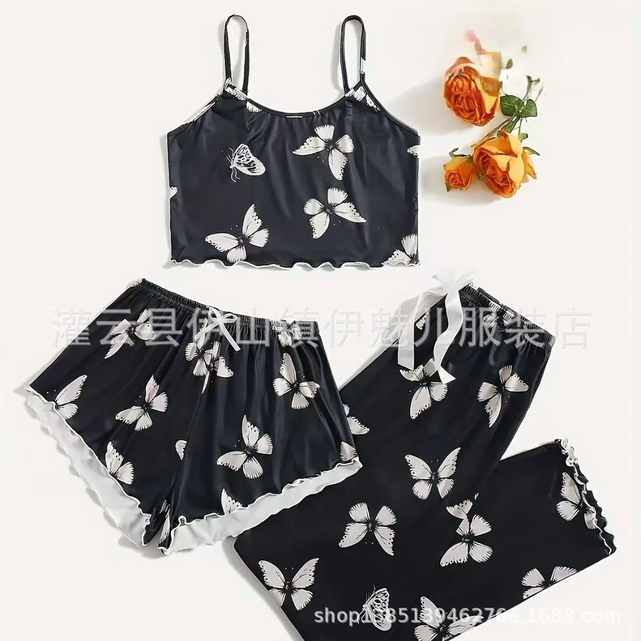 Zweiteiliges Sommer-Pyjama-Set mit dünnen Trägern