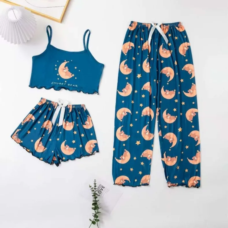Zweiteiliges Sommer-Pyjama-Set mit dünnen Trägern
