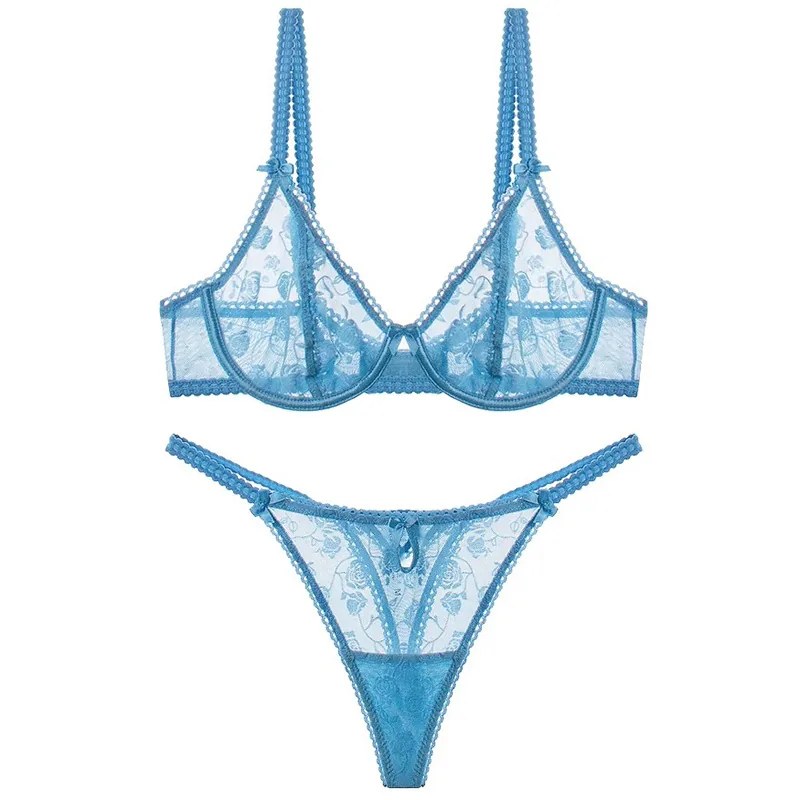 Set reggiseno in pizzo e rete floccata