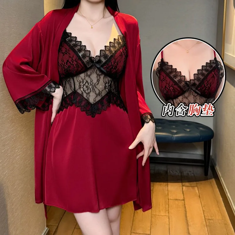 Camisón de tirantes de malla y encaje con relleno