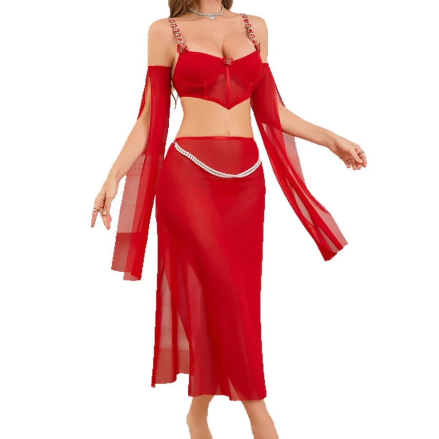 Langarm-BH und Kleid mit Schlitz im Set