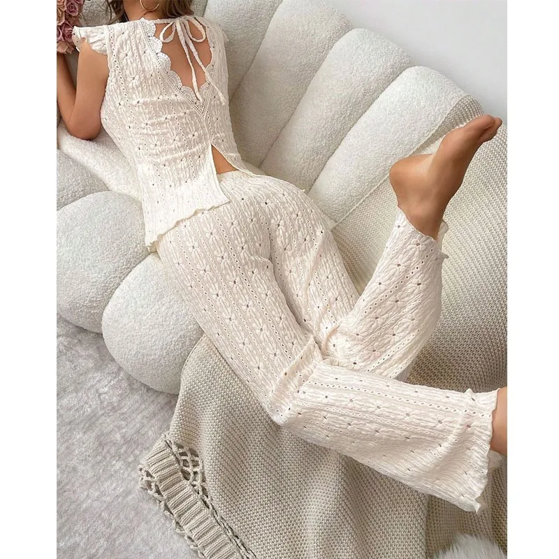 Mouwloze pyjamaset met hartprint