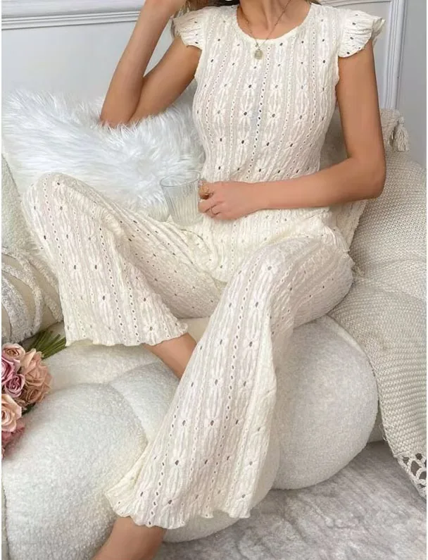 Mouwloze pyjamaset met hartprint