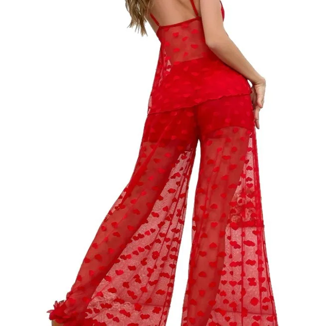Conjunto de camisola em tule com estampa de corações