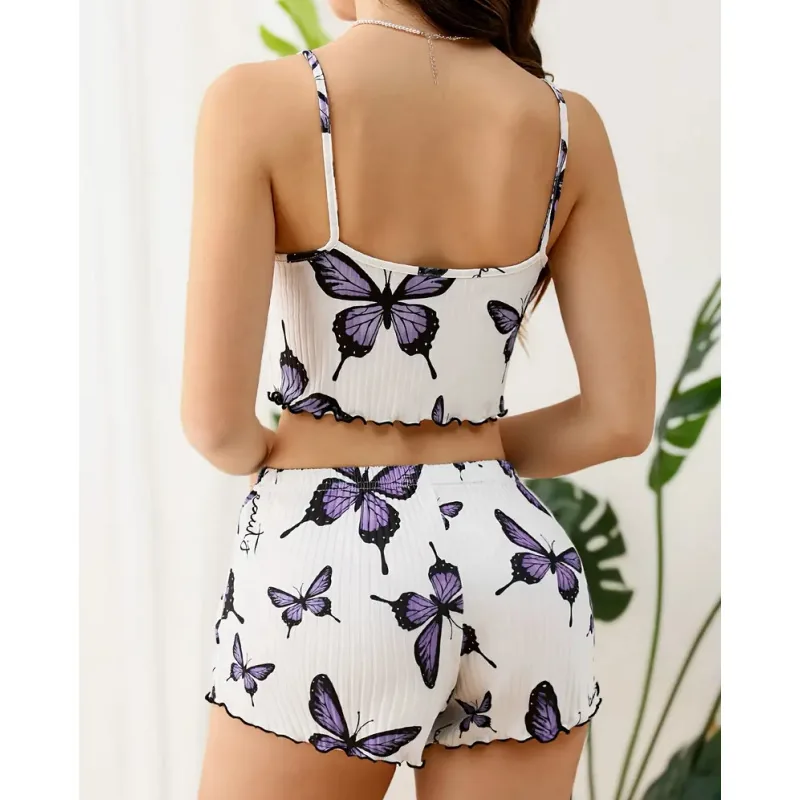 Ensemble de pyjama caraco et short à imprimé papillon