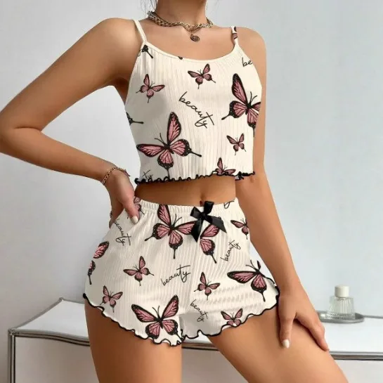 Ensemble de pyjama caraco et short à imprimé papillon
