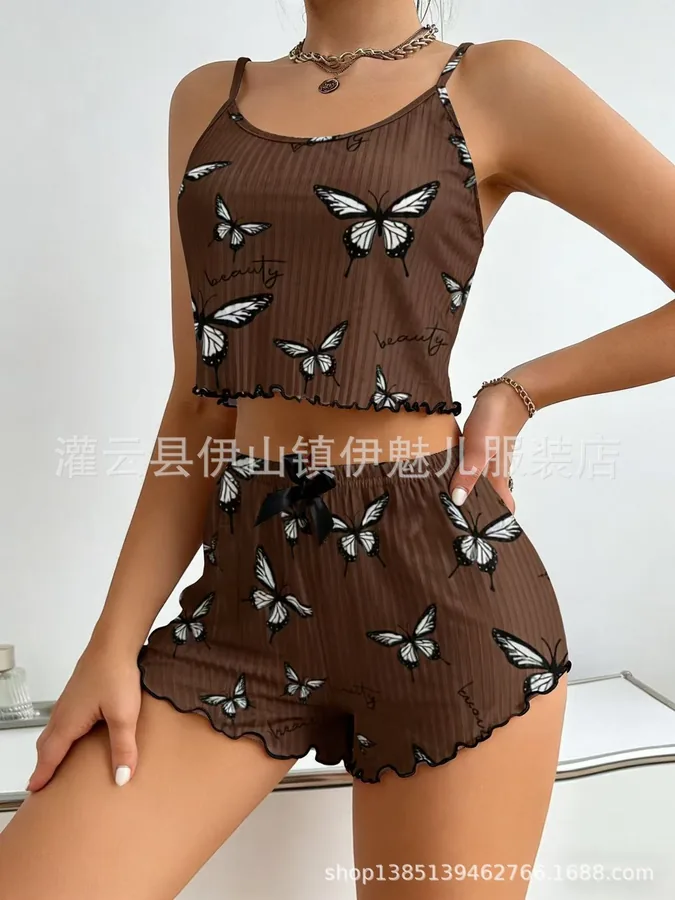Ensemble de pyjama caraco et short à imprimé papillon