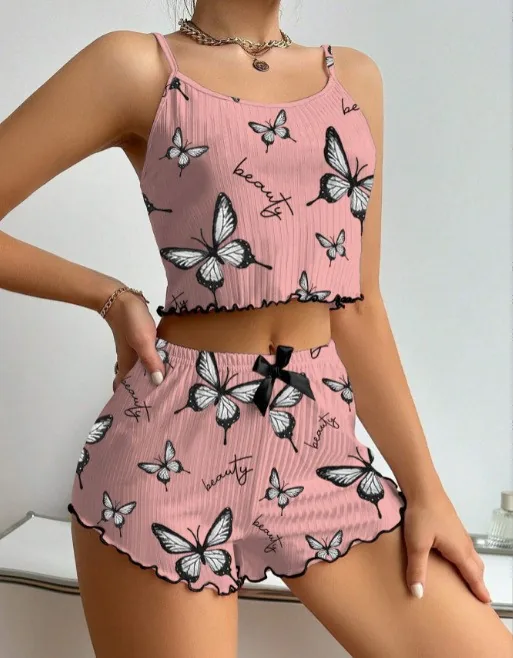 Ensemble de pyjama caraco et short à imprimé papillon