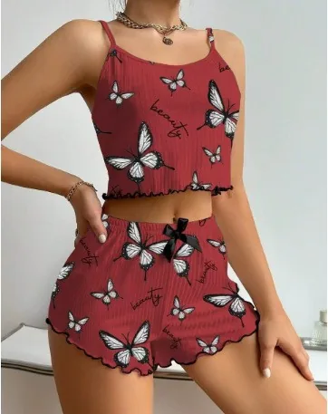 Ensemble de pyjama caraco et short à imprimé papillon