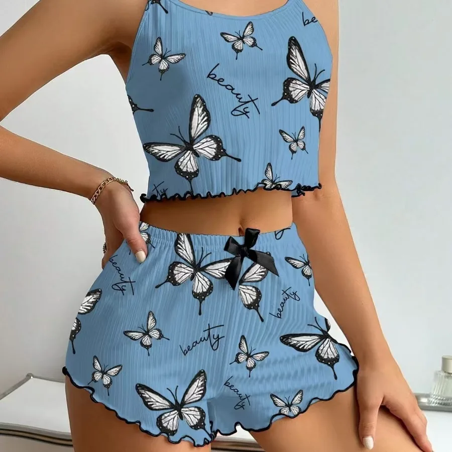 Ensemble de pyjama caraco et short à imprimé papillon
