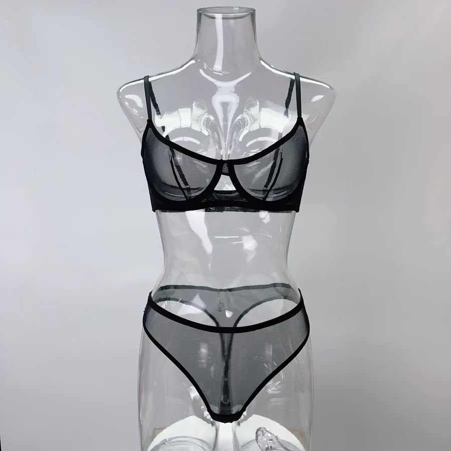 Conjunto de sujetador y braguita de malla leopardo