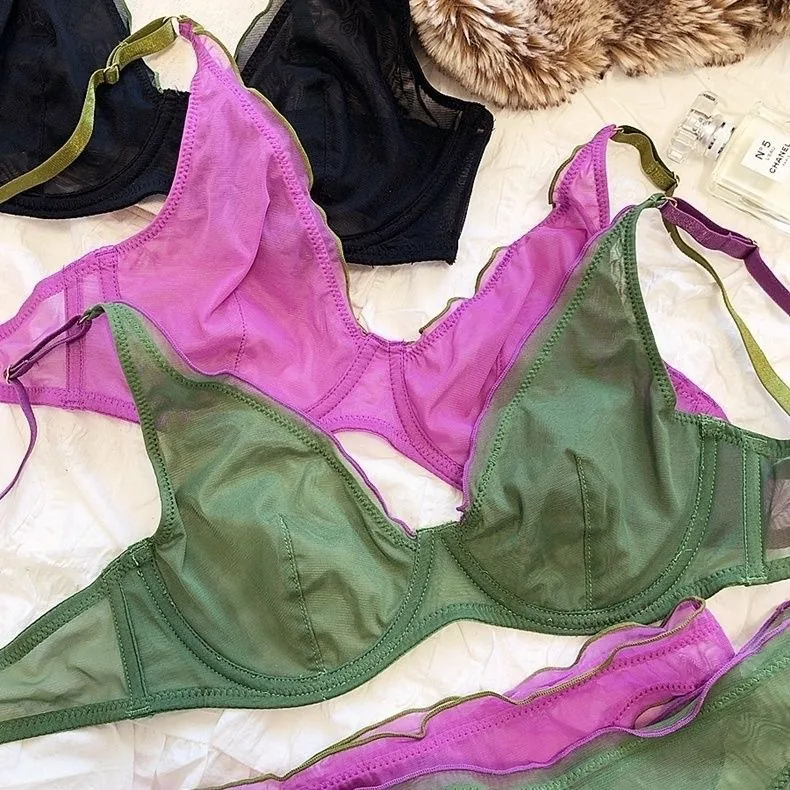 Conjunto de sujetador de malla transparente