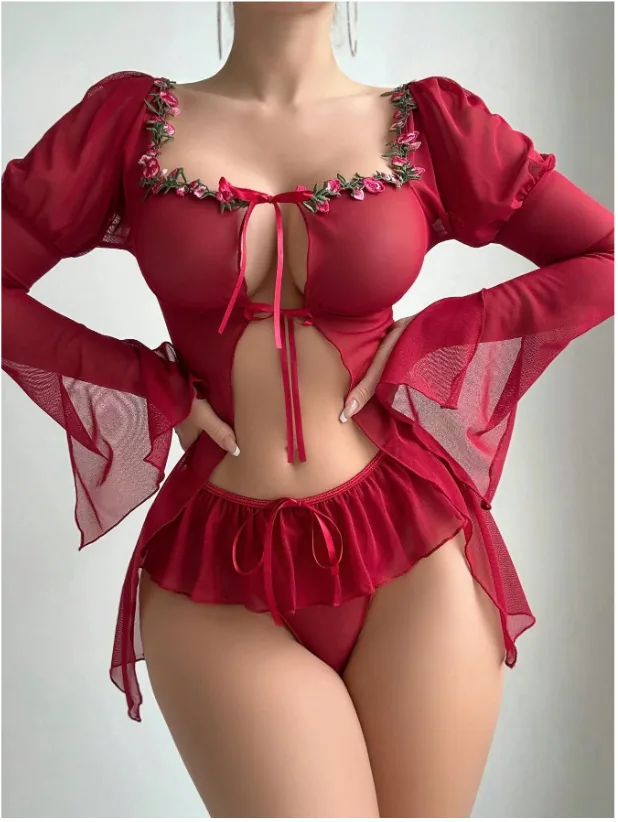Set body a maniche lunghe con motivo floreale