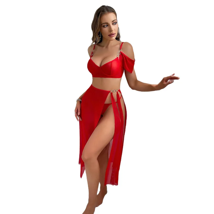 Ensemble robe longue fendue en maille à épaules dénudées