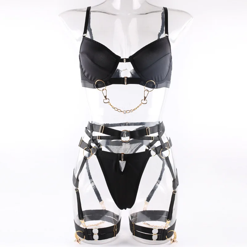 Vierteiliges Lingerie-Set im Punk-Stil mit Trägern
