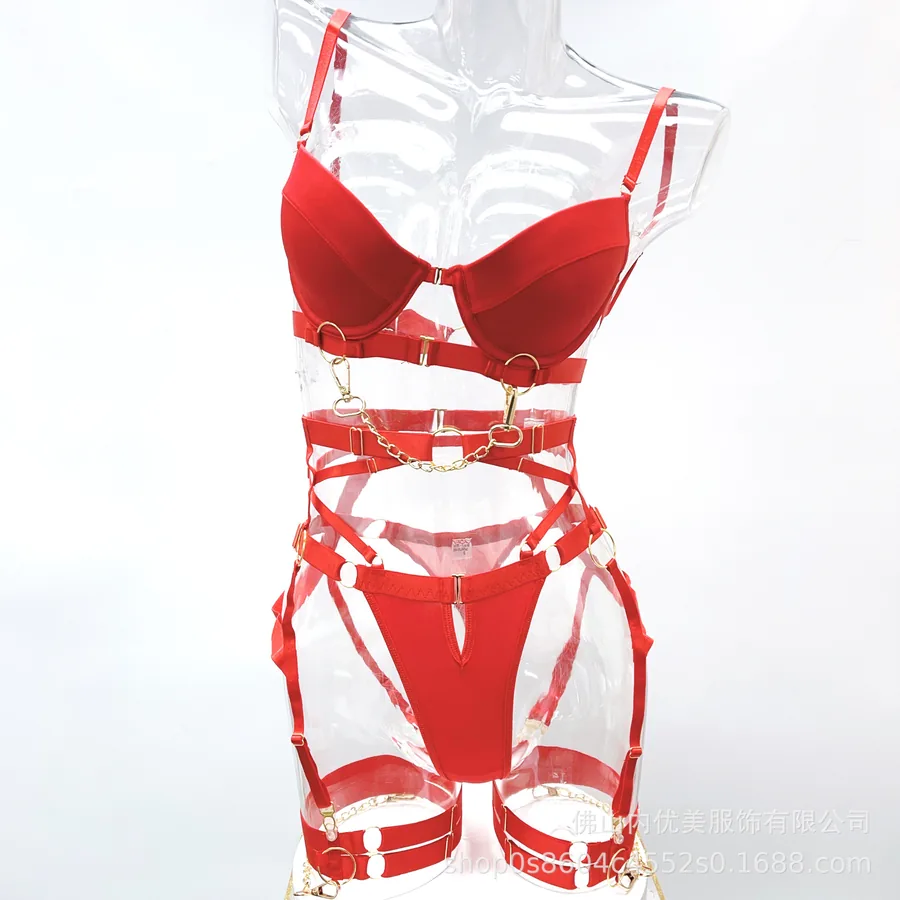 Vierteiliges Lingerie-Set im Punk-Stil mit Trägern
