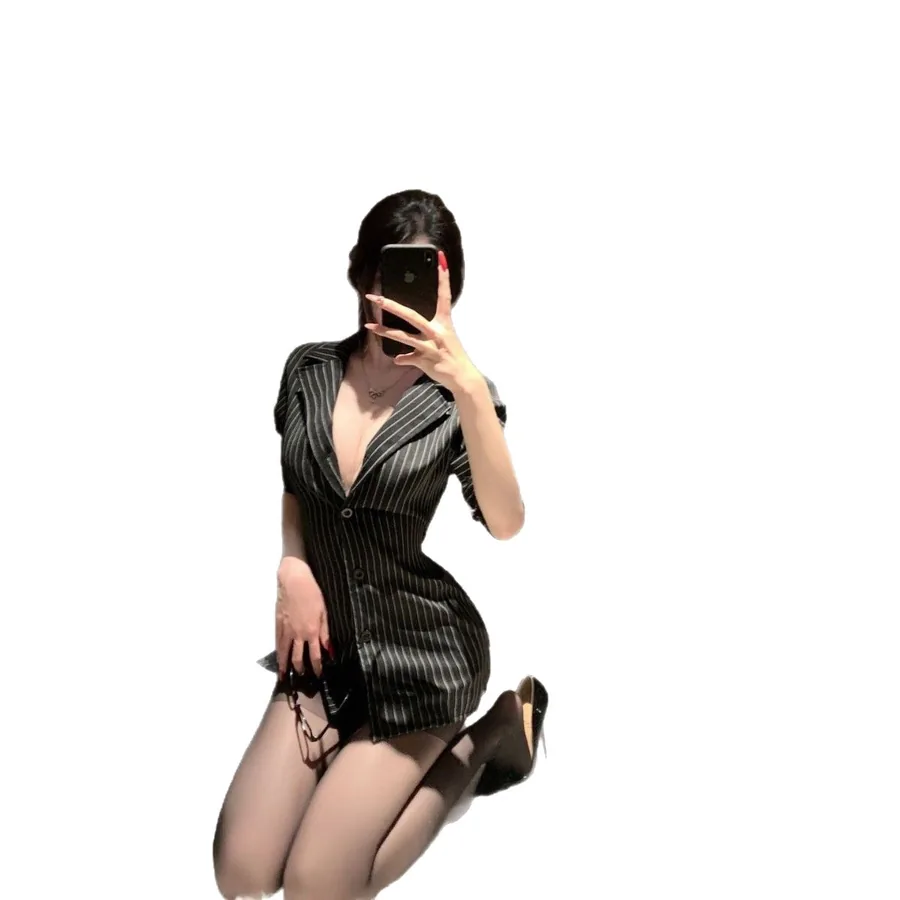 Body con camicia da segretaria a righe