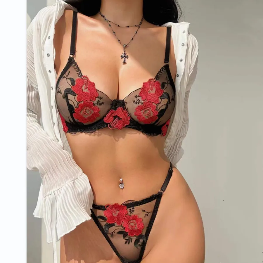Set reggiseno e slip in pizzo trasparente