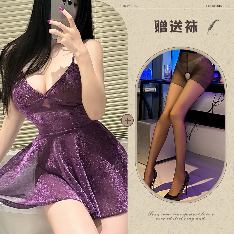 Glänzendes Slip-Dress-Rollenspiel-Kostüm