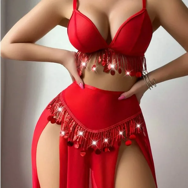 Set costume da ballo latino con paillettes e tagli