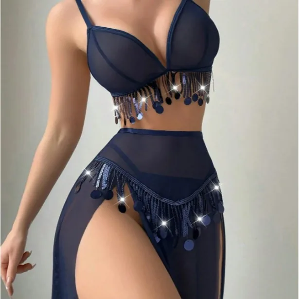 Set costume da ballo latino con paillettes e tagli