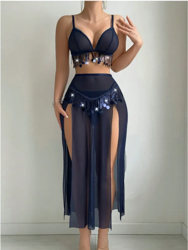 Set costume da ballo latino con paillettes e tagli