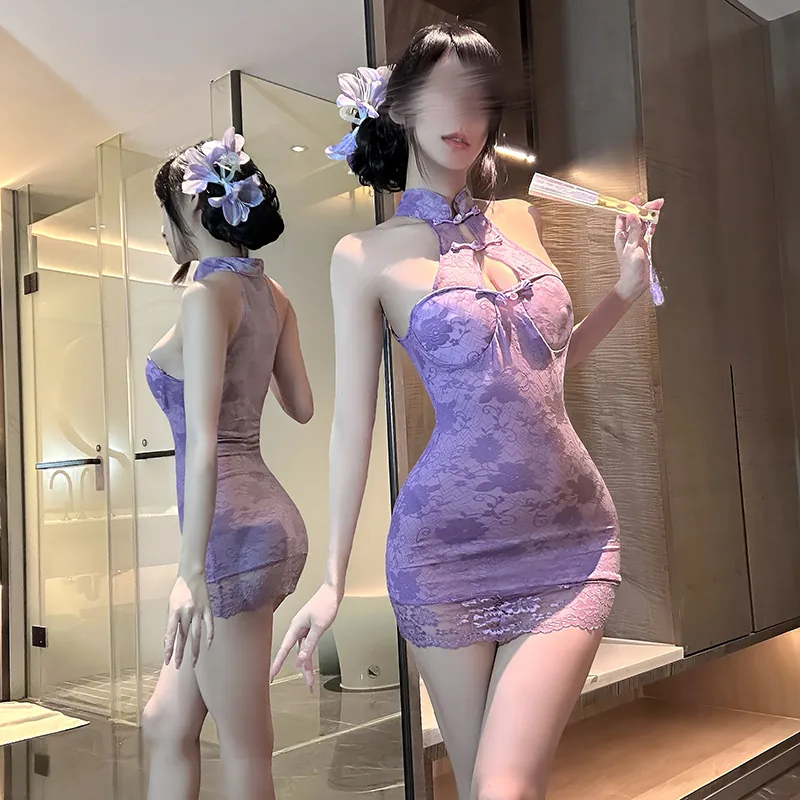Robe moulante qipao en dentelle dos nu