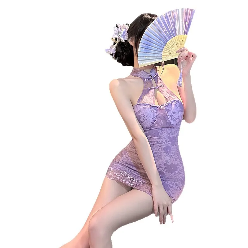Robe moulante qipao en dentelle dos nu