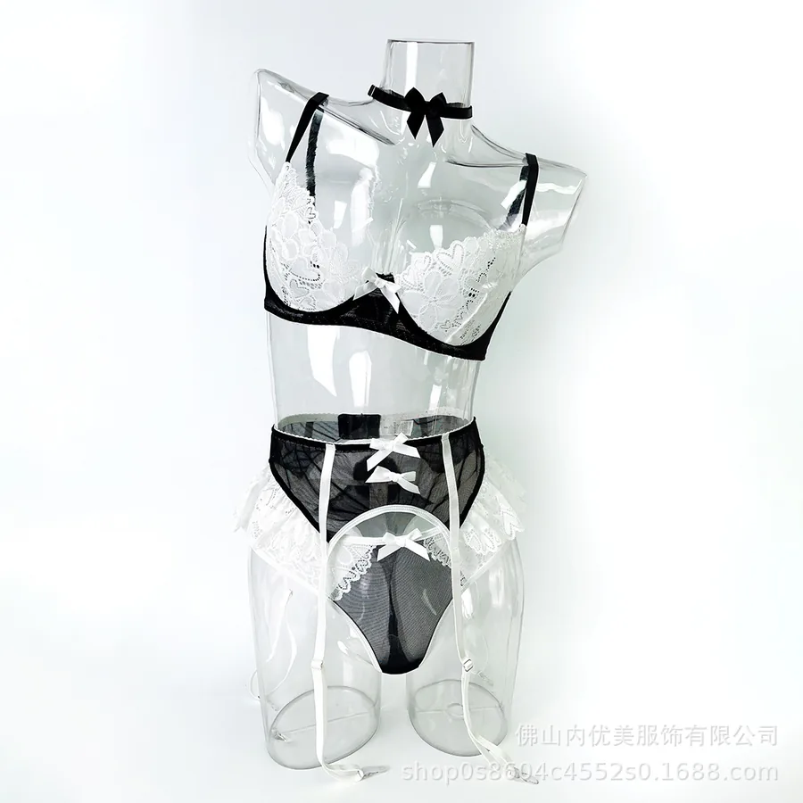 Zimmermädchen-Kostüm-Set aus transparentem Mesh und Spitze