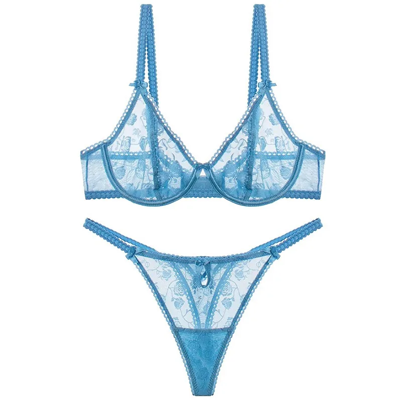 Conjunto de sujetador francés con estampado flocado