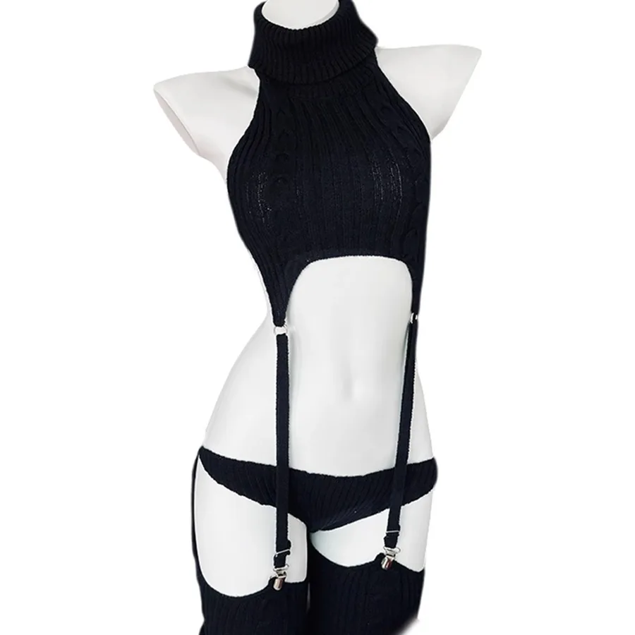 Gebreide bodysuit met hoge hals en handschoenen