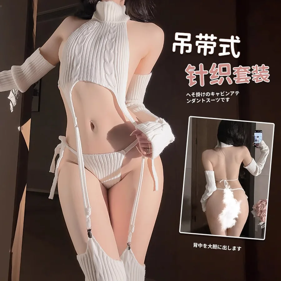 Gebreide bodysuit met hoge hals en handschoenen