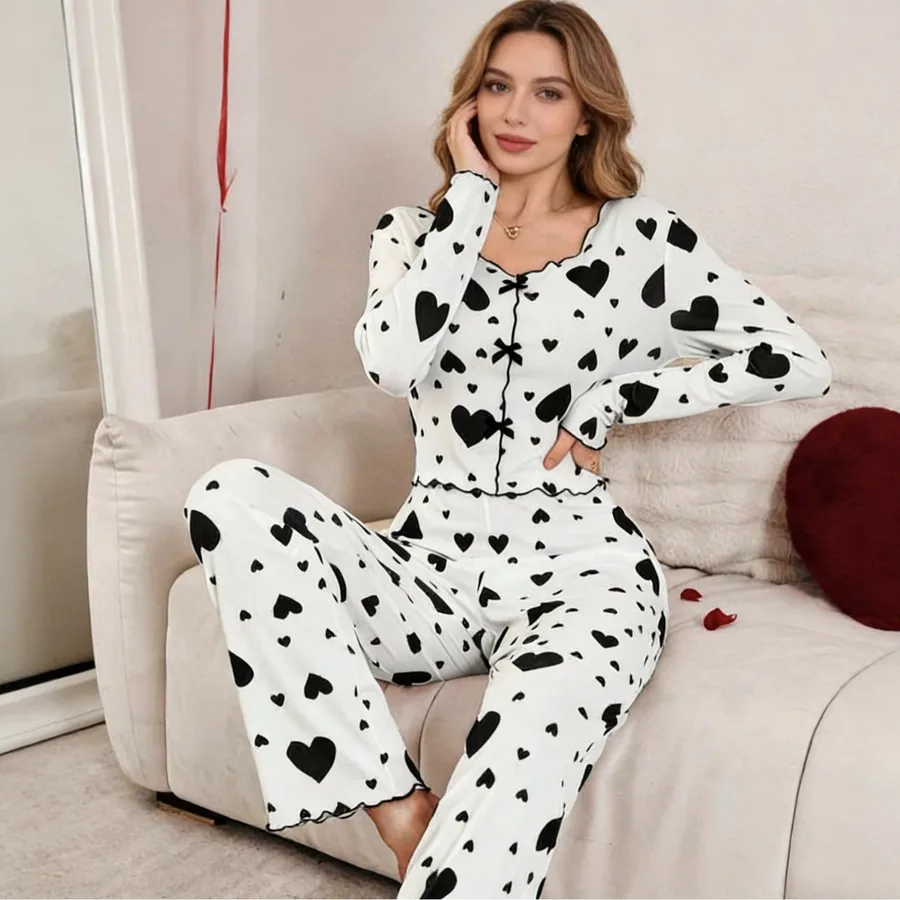 Pyjama-Set mit Herzprint, Cami und Hose