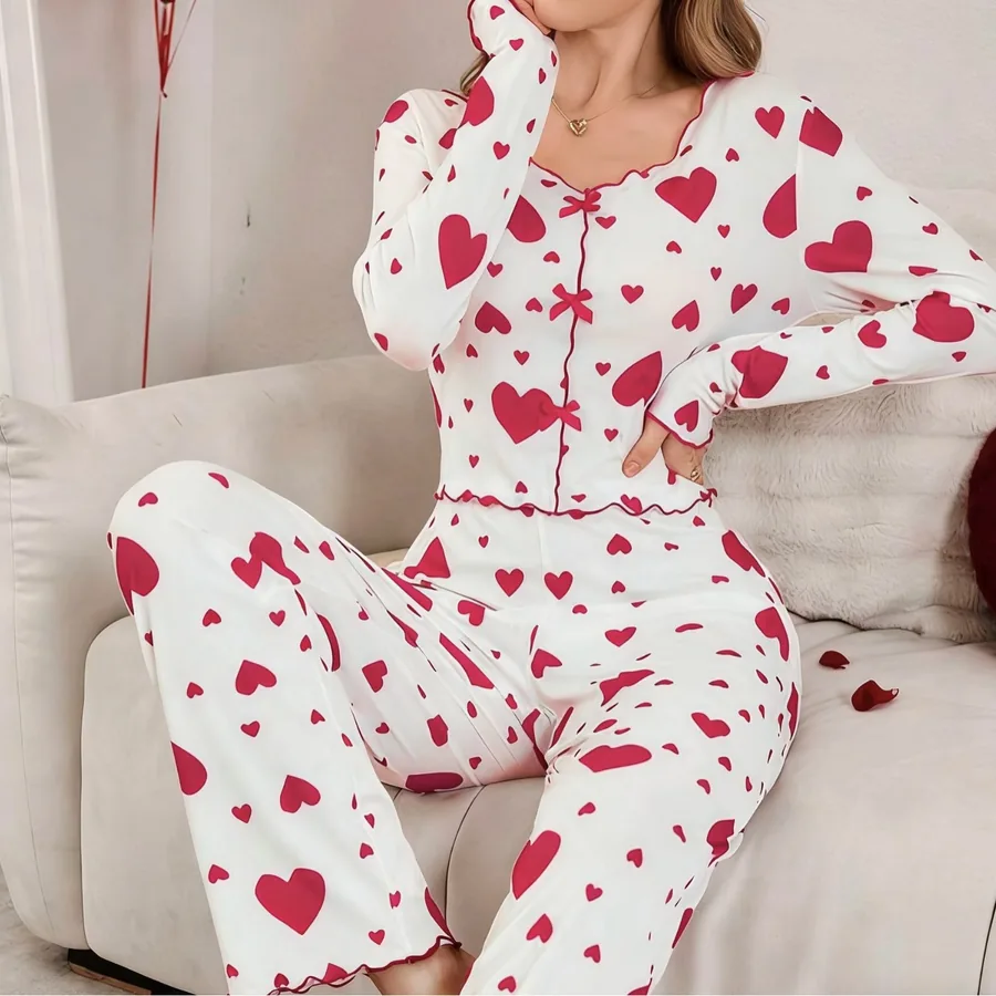 Pyjama-Set mit Herzprint, Cami und Hose