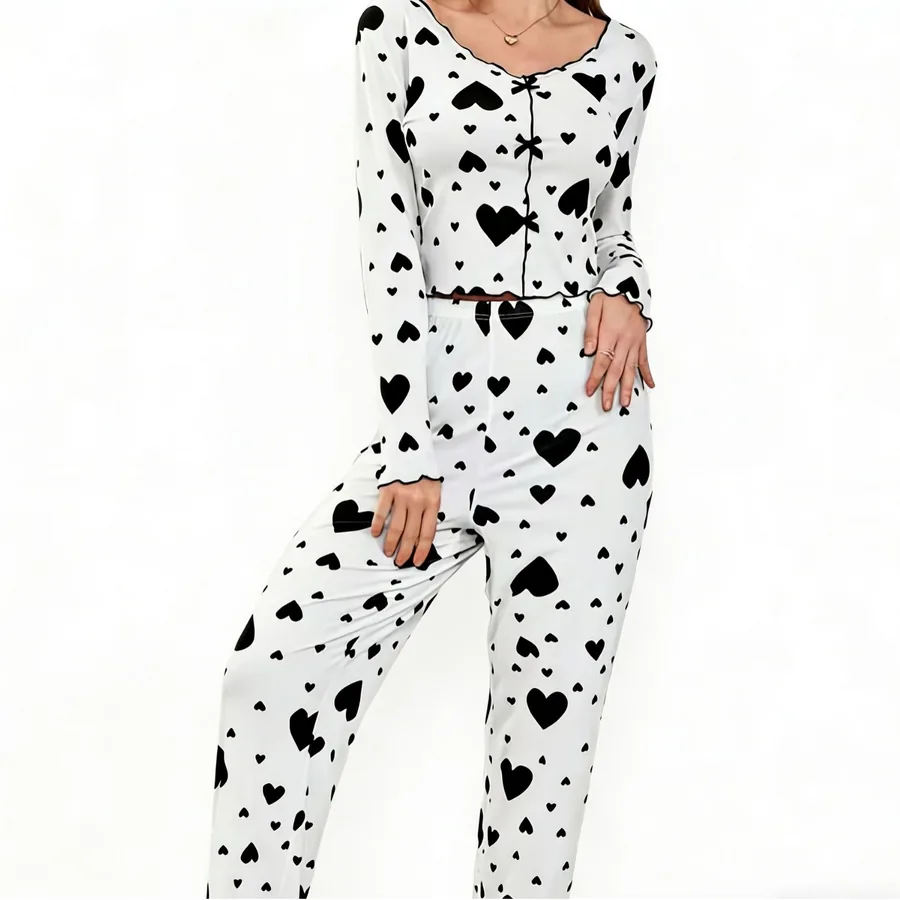 Pyjama-Set mit Herzprint, Cami und Hose
