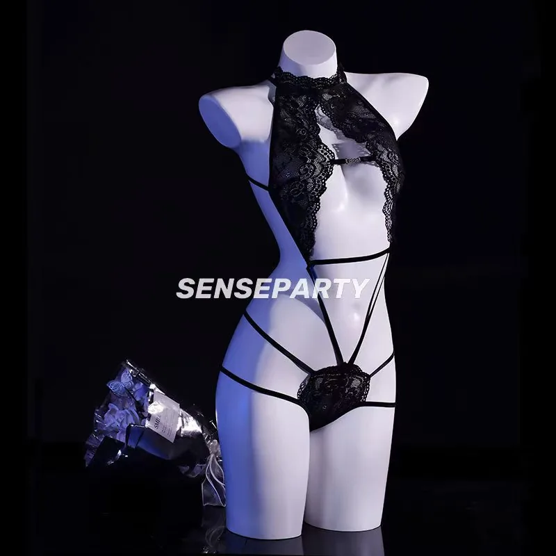 Kanten bodysuitset met diepe V-hals en halterbandjes
